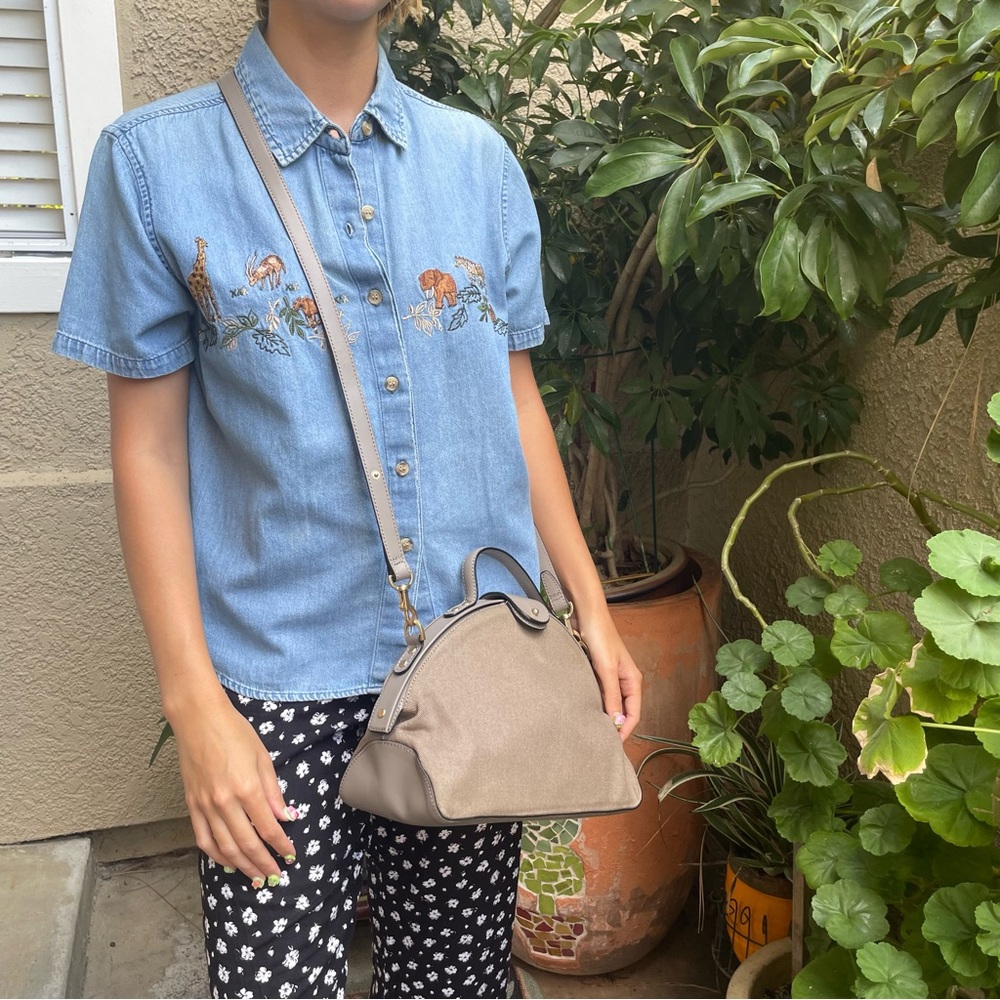 Gray Kate Spade leather/cotton crossbody bag